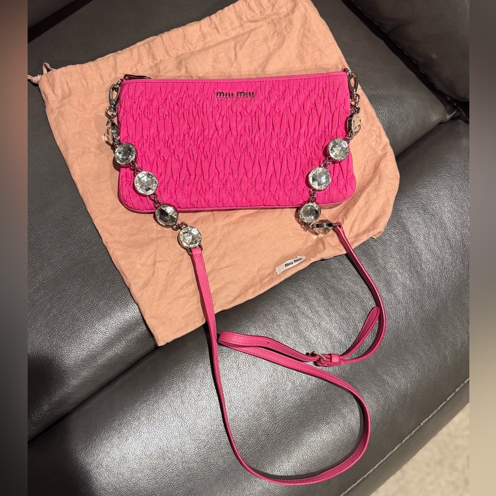 Miu Miu Vibrant Pink Crossbody Bag with Crystal Accents